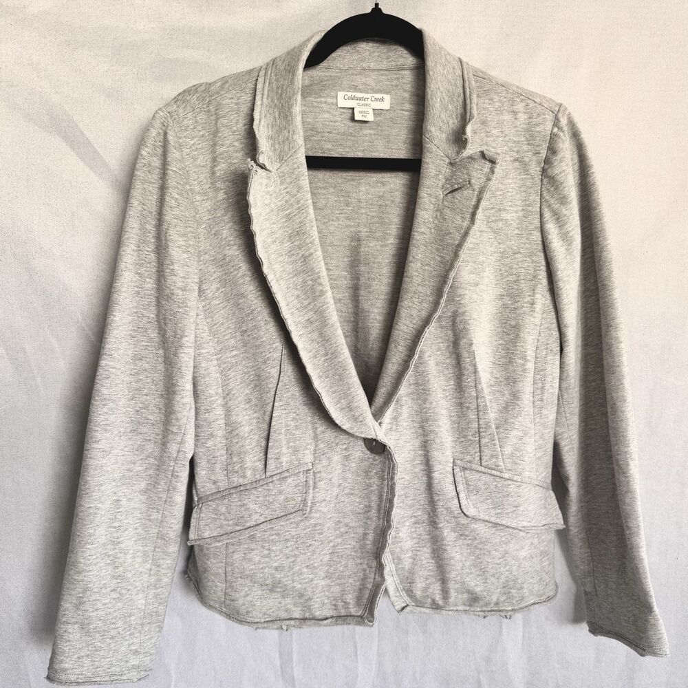 Coldwater Creek Classic Knit Blazer Gray Jacket Women's Size Petite 12 Casual.
